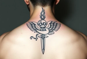 Cherub with flaming sword hand tattoo tattoo idea