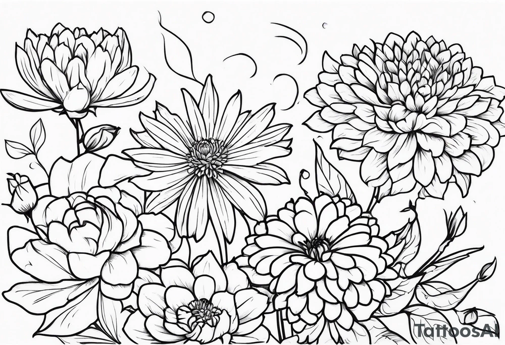 Asters, roses, Lillies, chrysanthemums tattoo idea