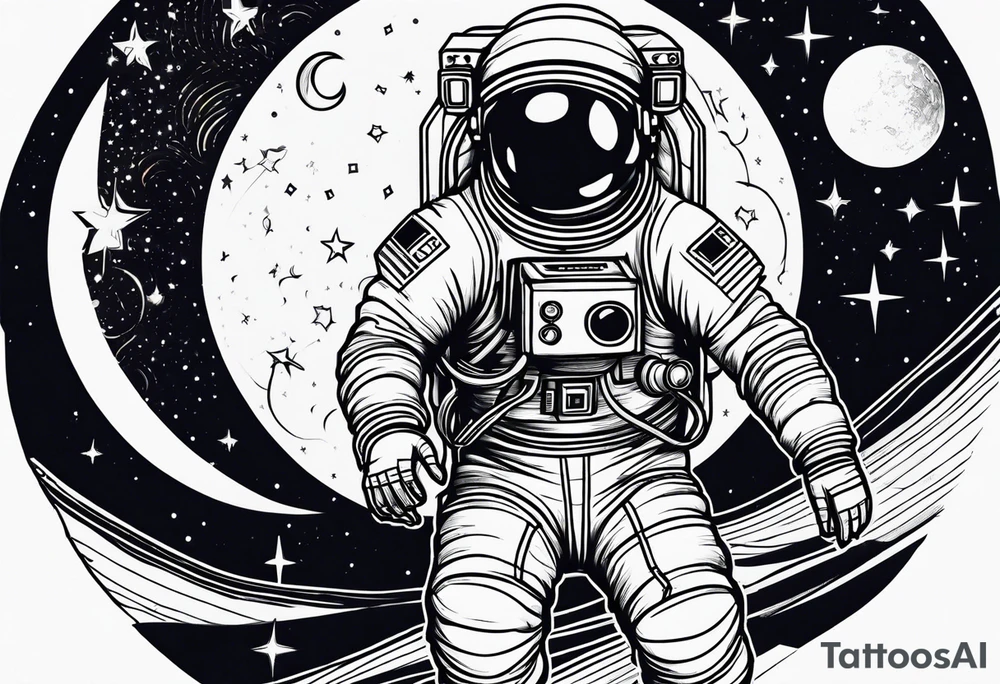 astronaut with music dancing in the moonlight tattoo idea