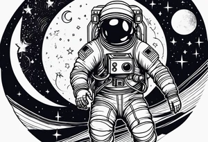 astronaut with music dancing in the moonlight tattoo idea