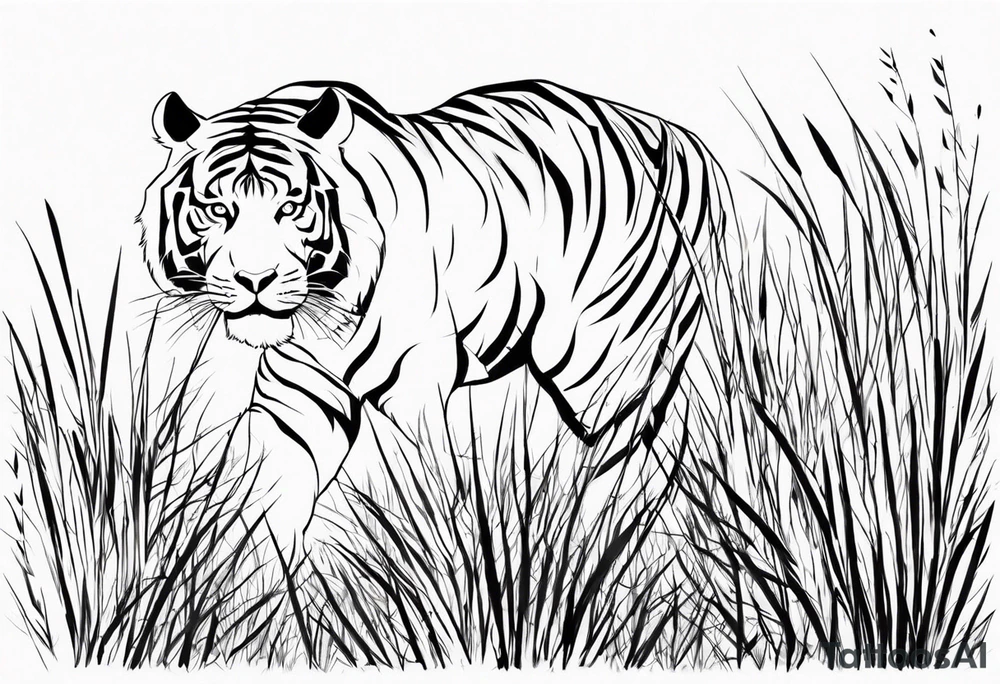 tigers stalking from behind grass tattoo idea