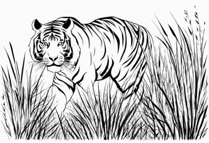 tigers stalking from behind grass tattoo idea