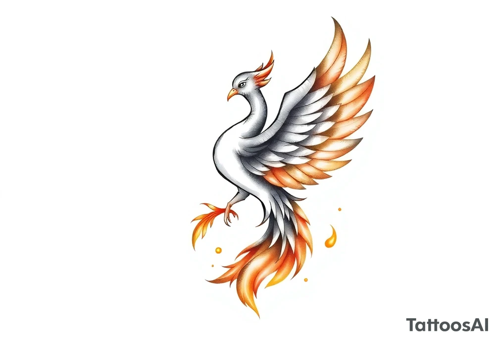 magnificent phoenix rising from golden flames with trailing embers tattoo idea