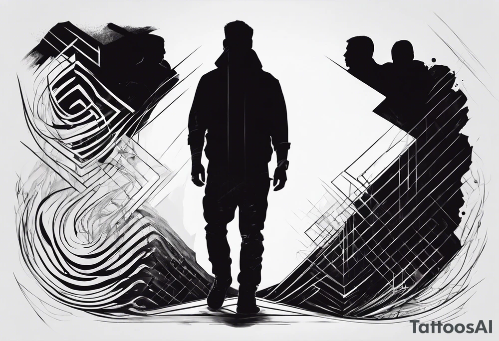 2 Black shadows of people standing over 2 wounded black shadows of people tattoo idea
