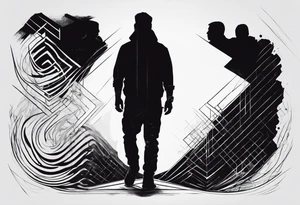 2 Black shadows of people standing over 2 wounded black shadows of people tattoo idea
