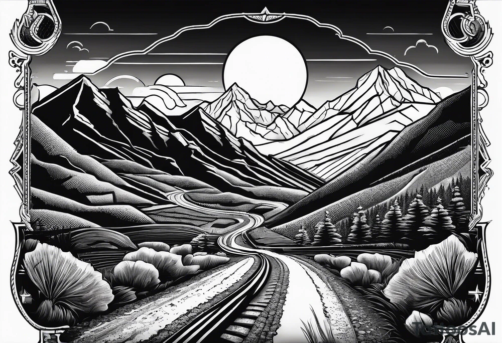 Mountain scene with route 66 sign tattoo idea