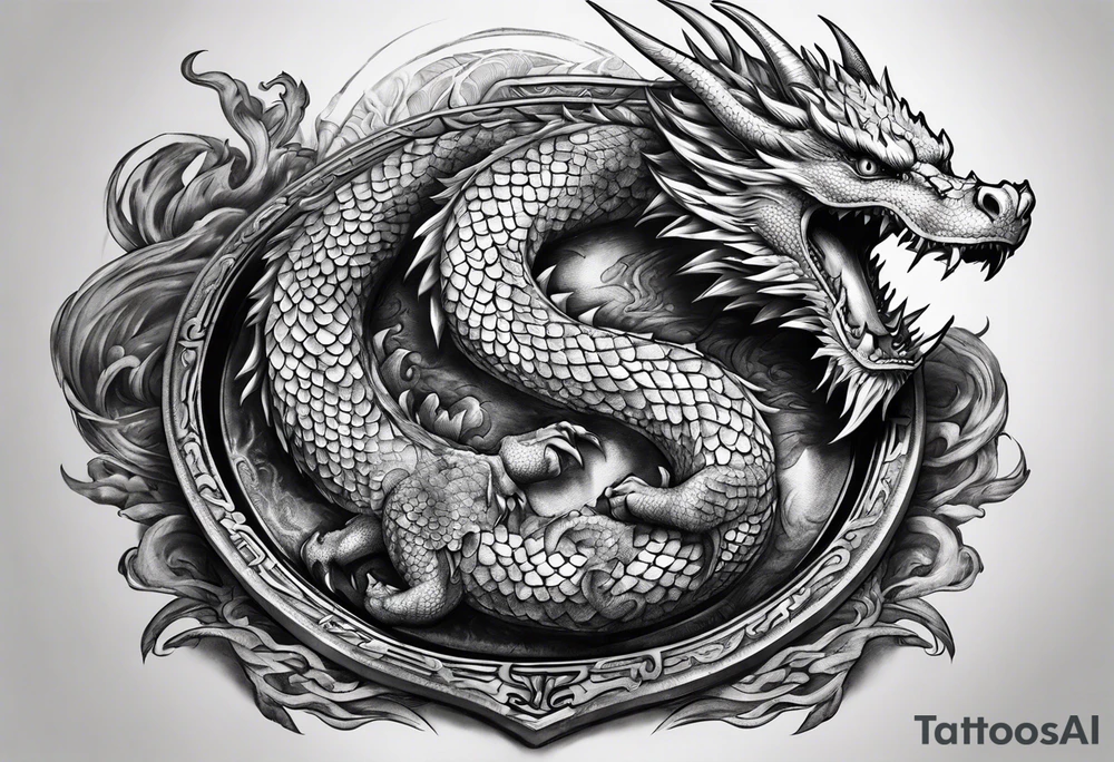 Hand of dragon with gym plate tattoo idea