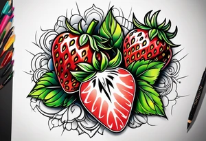 Single Strawberry new school tattoo idea