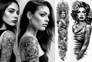 Chicano style women photorealism arm sleeve tattoo idea