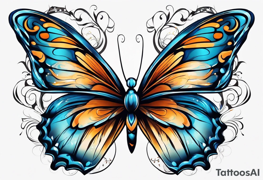 butterfly with blue wings. heart inside tattoo idea