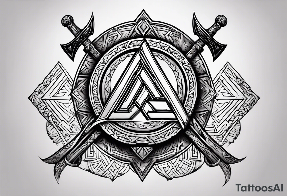 Valhalla sword shield axe Valknut tattoo idea