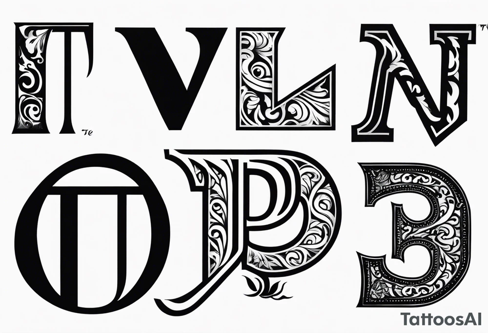 unique symbol with the letters T, A, J, W, D tattoo idea