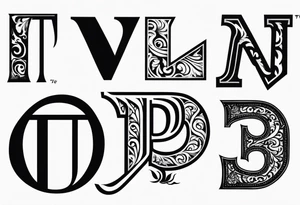 unique symbol with the letters T, A, J, W, D tattoo idea