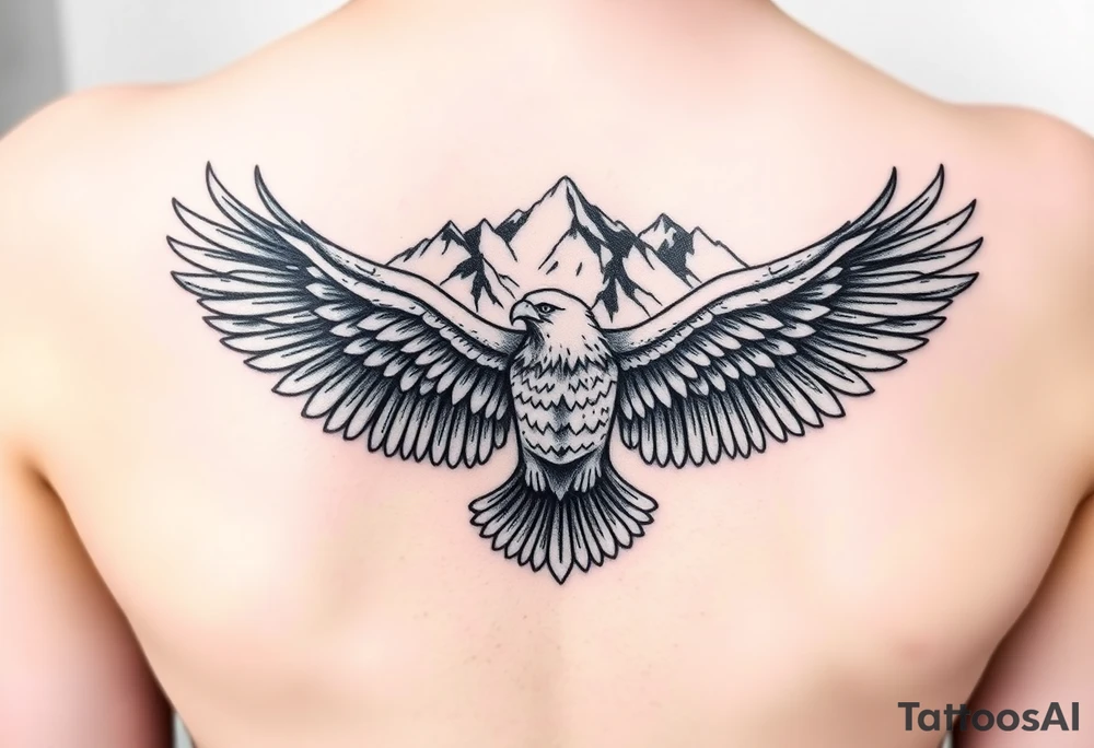 majestic eagle spreading wings against mountain peaks tattoo idea majestic eagle spreading wings against mountain peaks tattoo idea