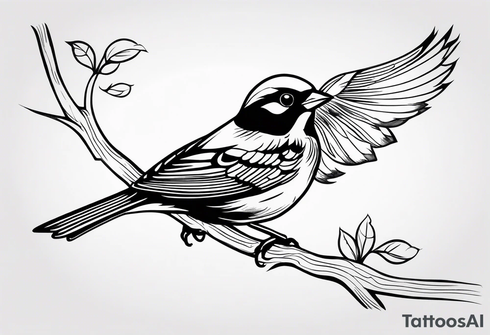 Sparrow taking off from breaking branch tattoo idea