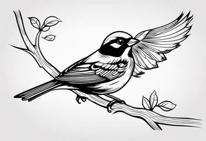 Sparrow taking off from breaking branch tattoo idea