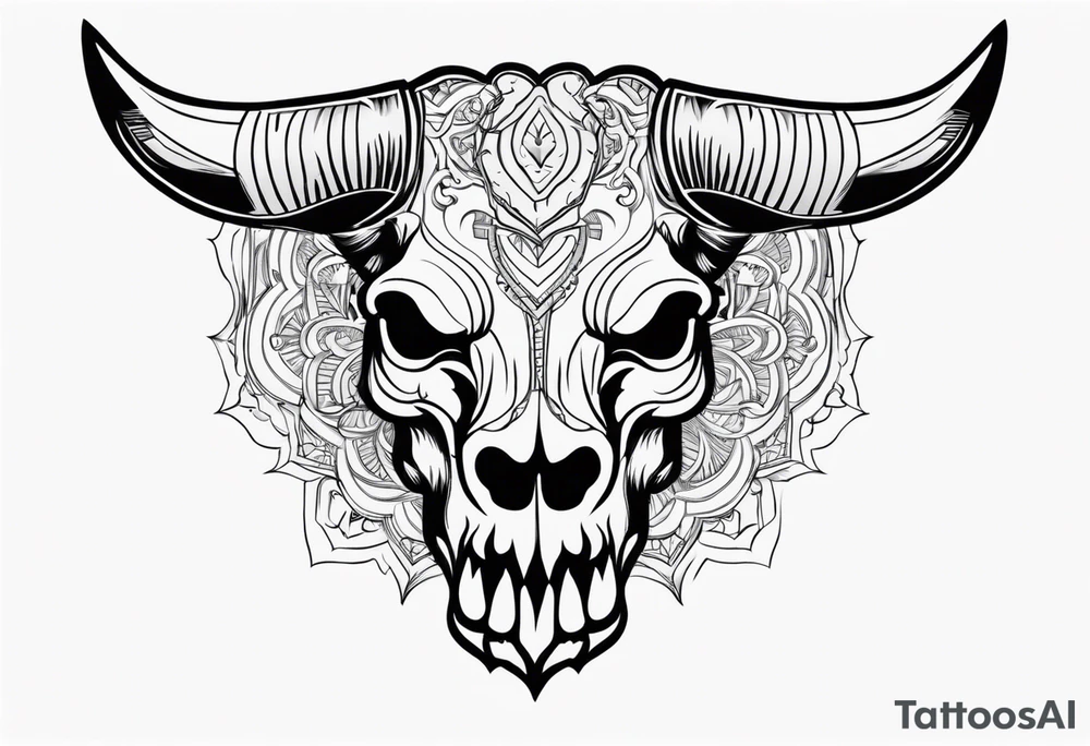 skull of a bull with a line frame tattoo idea