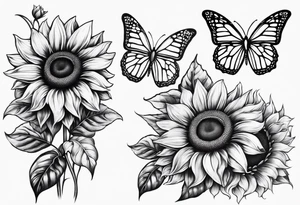 Sunflower and butterfly leg sleeve tattoo idea