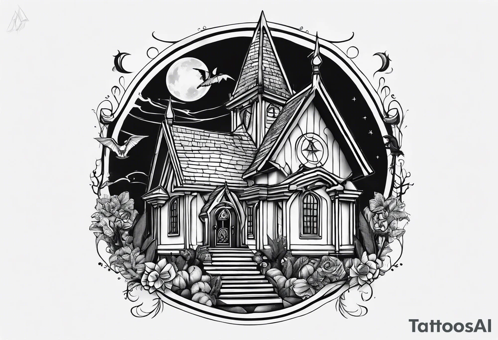 wednesday adams witch church element tattoo idea