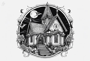 wednesday adams witch church element tattoo idea
