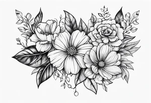 decorative horizontal piece with jewelry and flowers tattoo idea