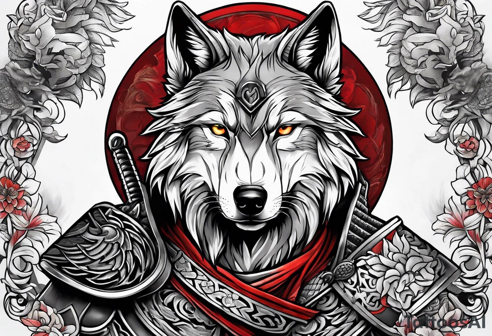 Wolf with samurai armor full sleeve tattoo idea