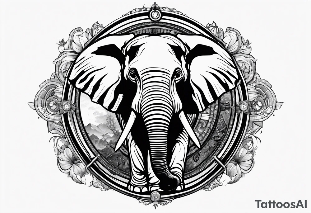 Compass held in an elephant's trunk tattoo idea