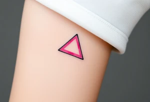 A watercoloured pink triangle (upsidedown), with very small black lining and upside down. Just the colour pink. No shapes. Just the colour pink filling the triangle and a small black outline tattoo idea