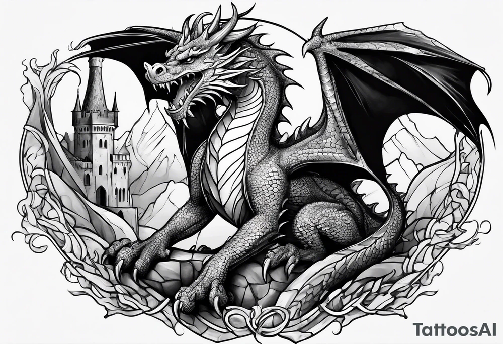 Medieval dragon climbing tattoo idea