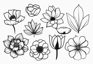 “Produce a series of minimalist flower tattoos, each representing different blooms with a focus on simplicity and beauty.” tattoo idea