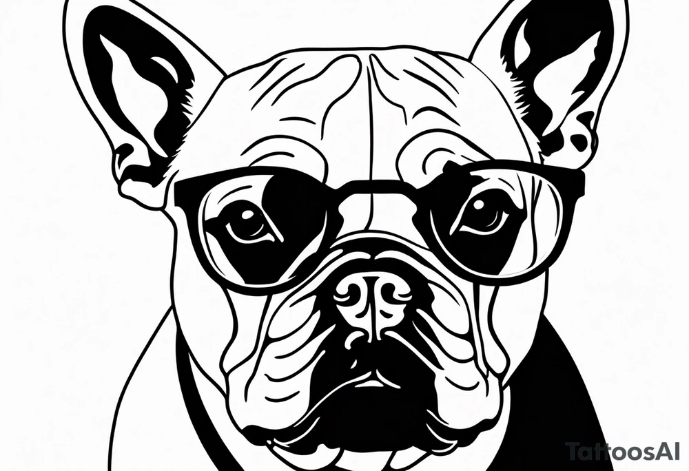 silhouette of french bull dog with glasses tattoo idea