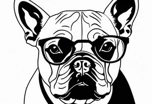 silhouette of french bull dog with glasses tattoo idea