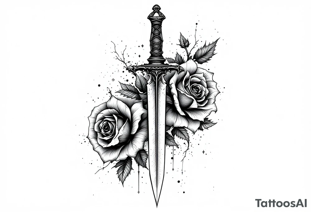 Roses with a dagger through tattoo idea