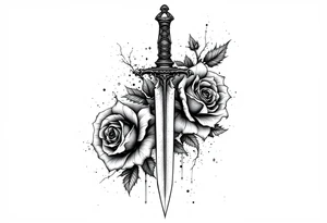 Roses with a dagger through tattoo idea