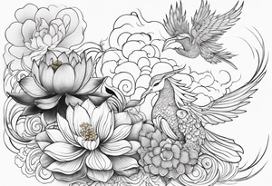 Lotus flowers phoenix lady and Capricorn tattoo idea
