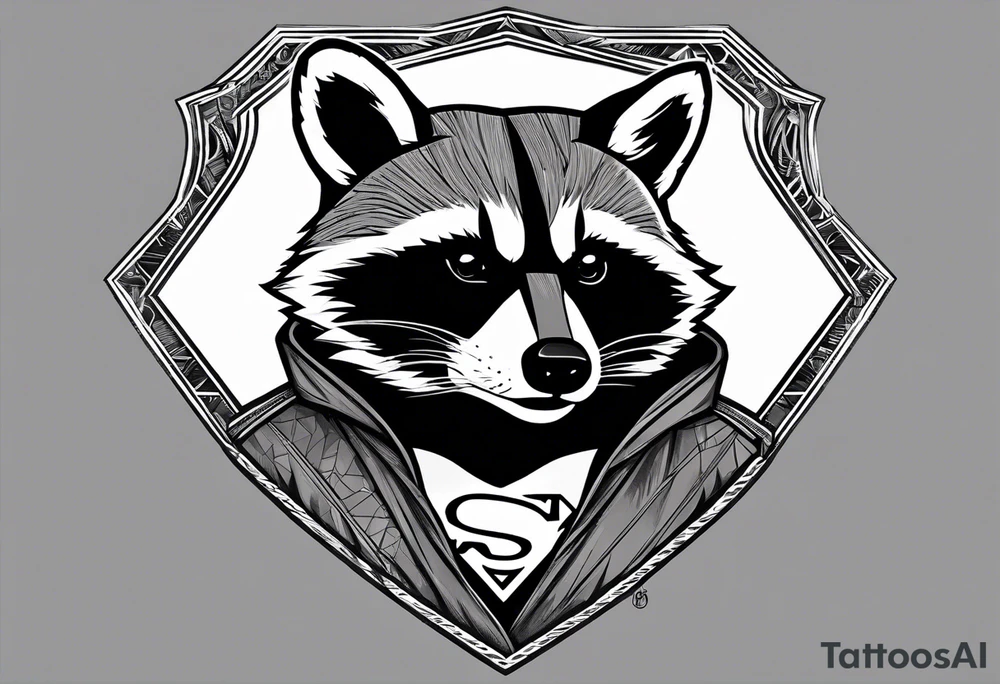 raccoon wearing a Superman hoodie tattoo idea