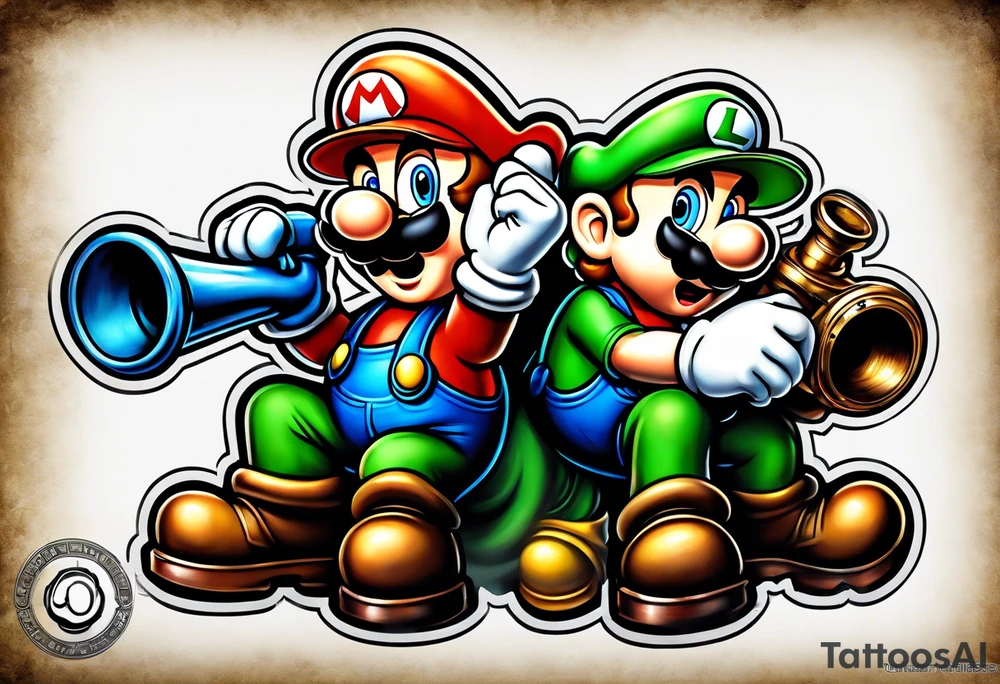 Mario and Luigi sucked down a plumbers pipe tattoo idea