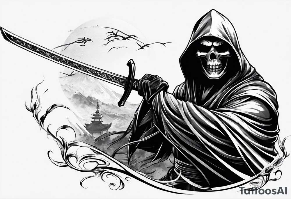 katana with grim reaper tattoo idea