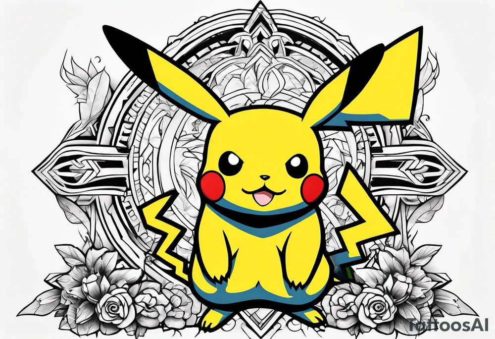 Pikachu pokemon statue tattoo idea