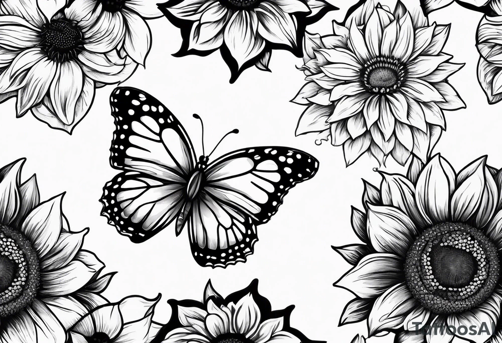 Butterflies and sunflower tattoo idea