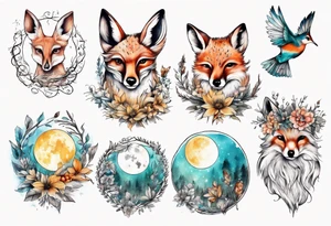 wasser sonne und mond fuchs eule kolibri wald hirsch blume des lebens 
baum berlin tattoo idea