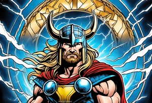 The Mighty Thor  with lightning in the background tattoo idea