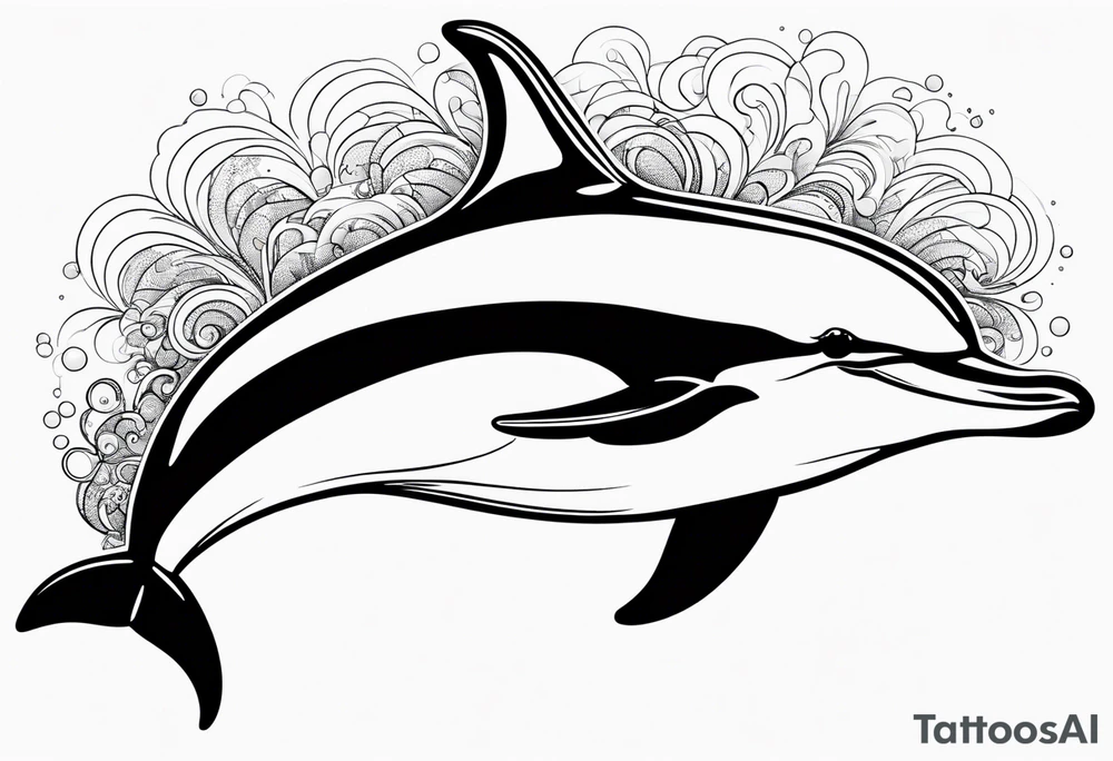 One dolphin wearing a party hat. Side view tattoo idea