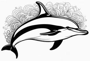 One dolphin wearing a party hat. Side view tattoo idea