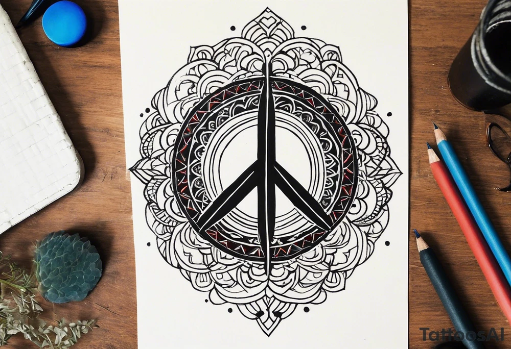 a tattoo whose main theme is balance but also resembles new begining, strong willpower, peace and loyalty. This should be for the front part of the shoulder. maybe add the ying-yang symbol somewhere in the tattoo. Tattoo should have an equal amount of blue and red along with the overall tattoo being black tattoo idea