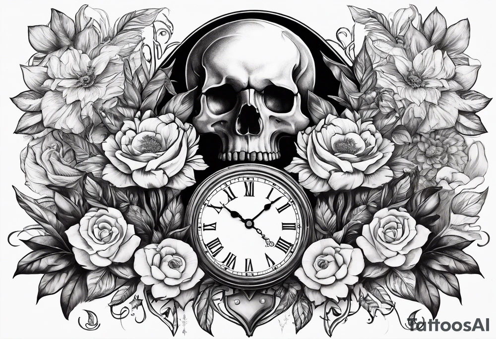 skull, lion, clock, flower, trident, anchor, tattoo idea