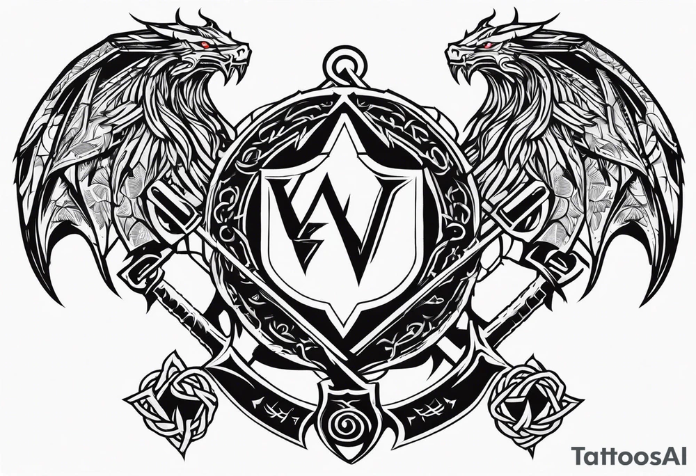 Valhalla sword shield dragon axe Valknut barbed wire chains tribal tattoo idea Valhalla sword shield dragon axe Valknut barbed wire chains tribal tattoo idea