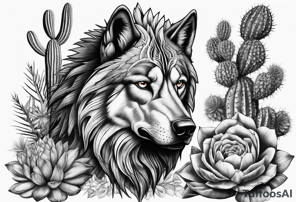 Lobo com cactos tattoo idea