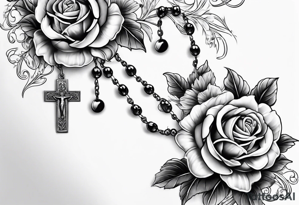 rosary with floral vines wrapped around it with loving memory 1918-2006 tattoo idea