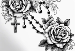 rosary with floral vines wrapped around it with loving memory 1918-2006 tattoo idea